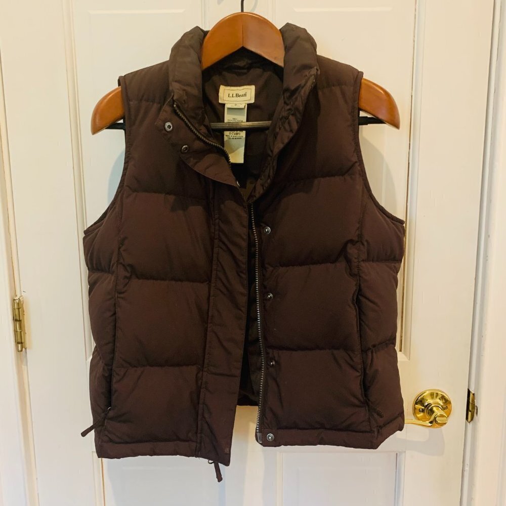 Vintage LL Bean Puffer Vest Jacket Women's Brown Down Insulated Size Small